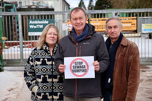 Tim with campaigners outside Ambleside wastewater treatment works