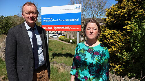 Tim and Libby outside Westmorland General Hospital