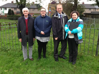 Attached is a photo of Tim meeting with Councillor Graham Vincent (far left) and local residents at the play area. The meeting was organised by Julie Barker of Rinkfield Residents’ Association (on Tim’s left holding a clipboard)