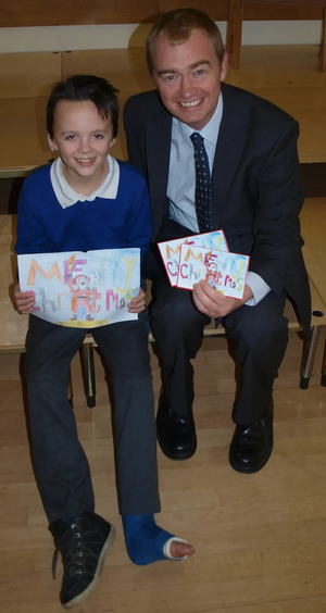 Tim Farron MP next to Alfie Pimblett (aged 10), the winner of Tim Farron’s 2012 Christmas card competition.