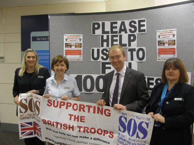 MP LAUNCHES ‘SUPPORT OUR SOLDIERS’ CHRISTMAS PARCEL APPEAL IN KENDAL From left to right Nicola Hill, Helen Hoggarth, Tim Farron and Debra Pearce